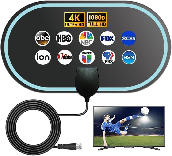 QTEANCOOL TV Antenna for Smart TV Indoor,HD Digital TV Antennas Long Range Signal Reception Up to 900 Miles, Support 4K 1080p All TVs,Easy Installation, Tv Receiver for Local Channels 10ft HDTV Coax Cable - Image 1